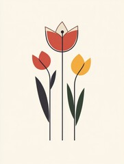 Poster - Modern artistic illustration of stylized flowers in vibrant colors with minimalistic design. Generative AI