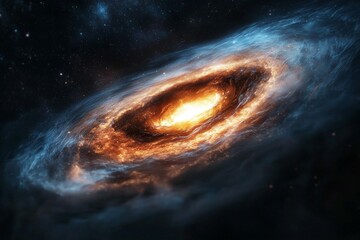 Wall Mural - large, glowing, orange object is in the center of a dark blue and white space