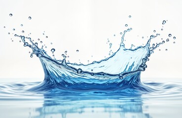 Aufkleber - Clear blue water splash isolated on white background. Dynamic water motion, fresh water texture. Water ripples, scattered water droplets. Realistic 3D render illustration. Clean, vibrant blue tones.