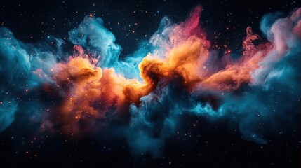 Wall Mural - cosmic nebula: a celestial tapestry of blue, orange, and red hues