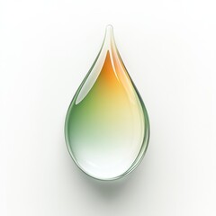 Fototapete - Glass teardrop shape with gradient colors of orange and green on white background. Generative AI