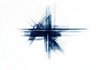 Fototapete - Abstract blue and white artwork featuring dynamic lines and forms contrasting against a light background. Generative AI