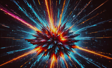 Wall Mural - a colorful explosion with bright blue, red, and yellow streaks. the explosion is surrounded by a dar