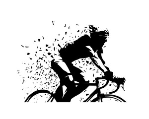 Wall Mural - Road cycling, cyclist. Isolated vector silhouette, dispersion effect. Side view. Sports illustration