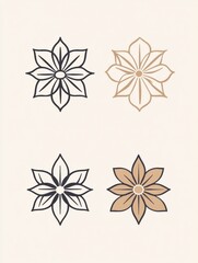 Poster - Elegant floral designs in black and gold on a soft beige background showcasing unique artistic style. Generative AI
