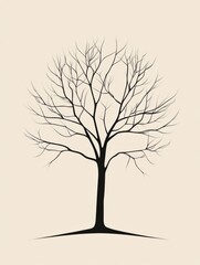 Poster - Black silhouette of a bare tree with intricate branches on a light background. Generative AI