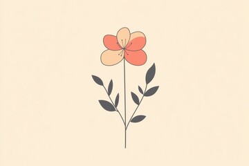 Poster - Bright floral illustration with red and yellow petals and green leaves on a soft beige background. Generative AI