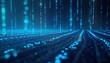 © miss irine - Abstract illustration futuristic binary data streaming. Digital code flows downwards. Blue glowing lines, dots create sense of depth. Dynamic pattern represents information flow in network. Modern