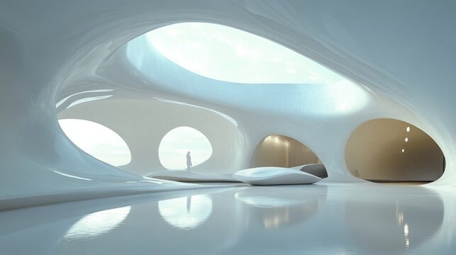 Futuristic minimalist white interior space