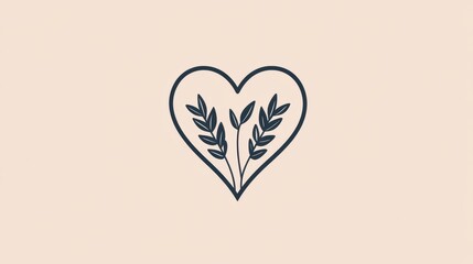 Poster - Heart shape decorated with leaves on a light background created for design purposes. Generative AI