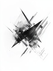 Aufkleber - Abstract composition featuring sharp angles and contrasting shades in a dynamic monochrome style. Generative AI
