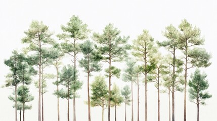 Serene watercolor pine trees on white background