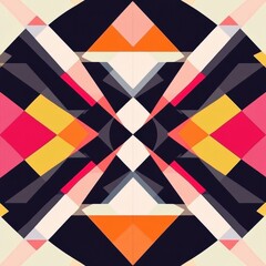 Poster - Colorful geometric pattern featuring symmetrical shapes and vibrant hues in a circular design. Generative AI