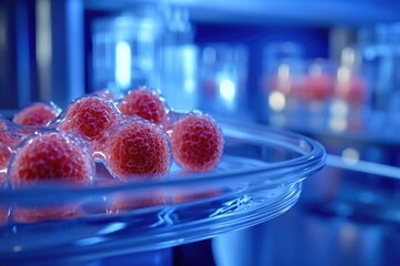 Wall Mural - Raspberries arranged on a table in a bowl, perfect for snacking or decorating