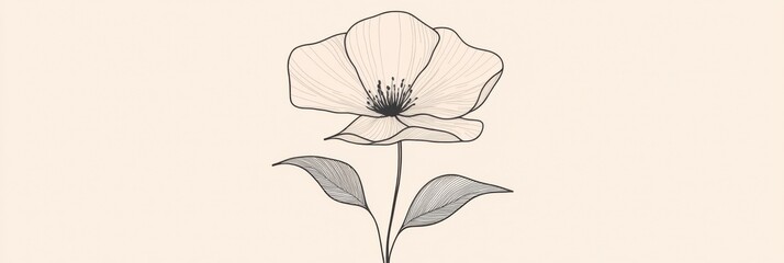 Aufkleber - Delicate line drawing of a flower with intricate details highlighting its petals and leaves in a minimalist style. Generative AI