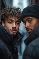 Sticker - Two males posing side by side, possibly friends or colleagues