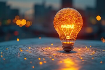 Wall Mural - a single glowing light bulb sitting on a table