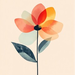 Poster - Colorful abstract flower design with soft petals and a simple stem on a light background. Generative AI