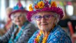 © Юлия Гриб - Seniors Celebrate Together at a Vibrant Gathering With Colorful Hats and Festive Decorations