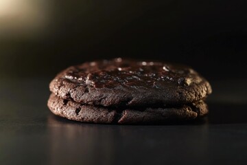 Wall Mural - A single chocolate cookie sits on a table, ready to be enjoyed