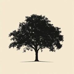 Poster - Large silhouette of an oak tree casting shadows against a muted background during daylight hours. Generative AI