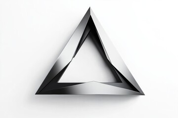 Aufkleber - Unique metallic triangular sculpture with sharp edges and polished surface displayed on a white background. Generative AI