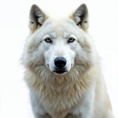 Wall Mural - Close-up-portrait-of-a-majestic-white-wolf-with-intense-golden-eyes