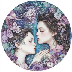 Wall Mural - Two females adorn themselves with flowers in their hair