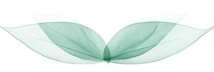 Aufkleber - Translucent green leaves arranged in an artistic pattern on a white background. Generative AI