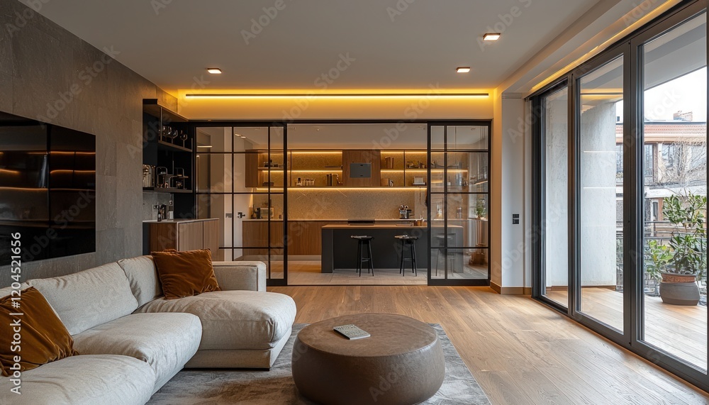 Renovation project of a modern apartment interior, showcasing the ...