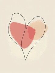 Leinwandbilder - Unique heart illustration featuring soft colors and minimalist design suitable for artistic decor and romantic themes. Generative AI