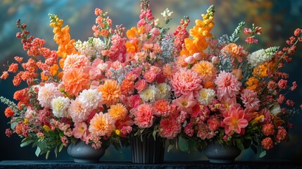 Wall Mural - A bouquet of colorful flowers in a decorative vase sitting on a table