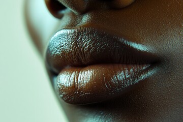 Wall Mural - A close-up shot of a person's lips against a dark background