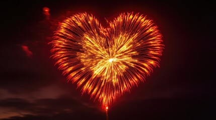 Wall Mural - a heart shaped firework exploding in the dark night sky with stars and clouds