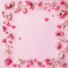 Wall Mural - A delicate heart-shaped frame made of pink and white flowers, perfect for framing a special moment or gift