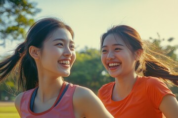 Sticker - Two smiling women having fun in a park