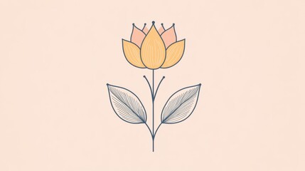 Poster - Simple and elegant floral design featuring a yellow flower with delicate leaves on a soft background. Generative AI