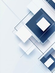 Aufkleber - Abstract geometric design featuring white and blue shapes with layered elements in a modern composition in digital art. Generative AI