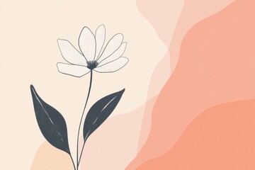 Aufkleber - Creative floral illustration featuring a simple flower design on a pastel background with soft abstract shapes. Generative AI