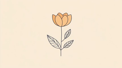 Poster - Elegant orange flower illustration with delicate leaves on a soft pastel background. Generative AI