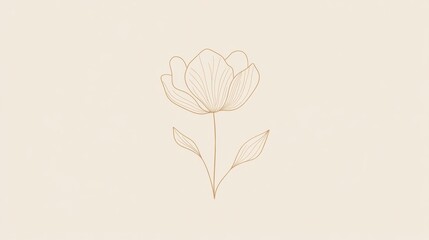 Fototapete - Delicate floral sketch featuring a single bloom and leaves on a neutral background. Generative AI