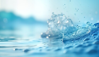 Poster - Abstract image of water splash. Clear blue water waves. Gentle ripples, splashes on water surface. Natural water pattern. Pure water with light effect. Water background. Cool, clean texture. Possible