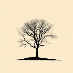 Poster - Silhouetted tree stands alone on a gentle hill at sunset with a warm background color enhancing its outlines. Generative AI