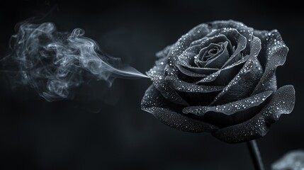 Sticker - Smoky dark rose with dew drops.