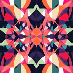 Poster - Abstract pattern featuring vibrant colors and geometric shapes creating a kaleidoscopic effect in a symmetrical design. Generative AI