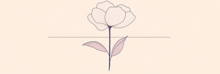 Aufkleber - Elegant minimalist illustration of a delicate flower with soft petals and leaves in a serene color palette. Generative AI