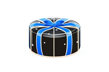 Wall Mural - A beautifully wrapped round gift box with a blue ribbon on a clean white background