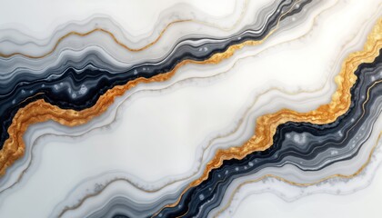 Poster - Abstract fluid marble background features flowing white grey black, gold veins. Modern luxury design. Elegant marbled pattern. Creative artwork for banners invitations. Stone texture. Luxury