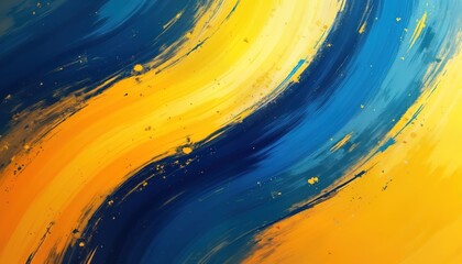 Poster - Abstract art illustration with dynamic blend of yellow, blue tones. Generative AI created dynamic colors, shapes. Modern design element for backgrounds, decorations. Painterly brush strokes with