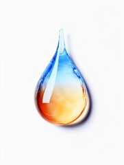 Leinwandbilder - Close up of a colorful water droplet reflecting hues of blue and orange against a clean background. Generative AI